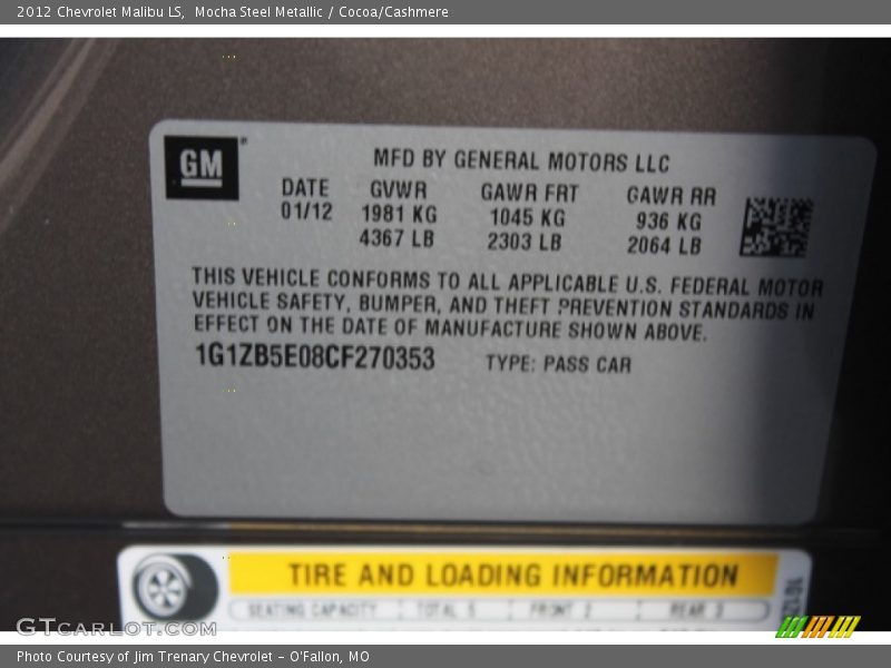 Mocha Steel Metallic / Cocoa/Cashmere 2012 Chevrolet Malibu LS