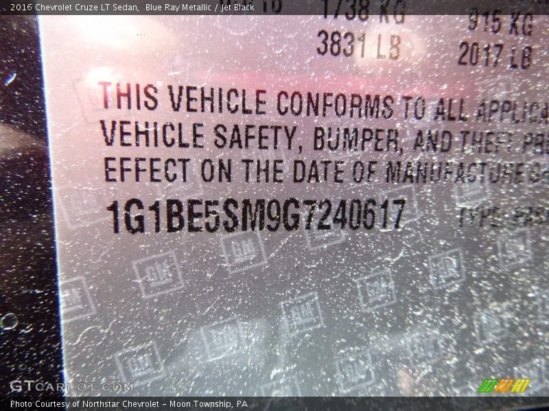 Blue Ray Metallic / Jet Black 2016 Chevrolet Cruze LT Sedan