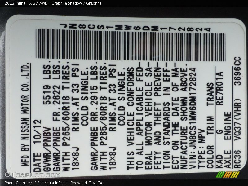 Graphite Shadow / Graphite 2013 Infiniti FX 37 AWD