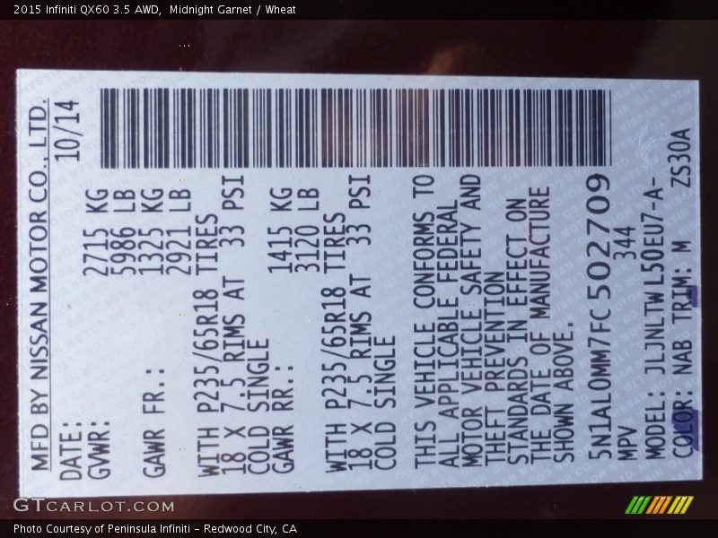 Midnight Garnet / Wheat 2015 Infiniti QX60 3.5 AWD