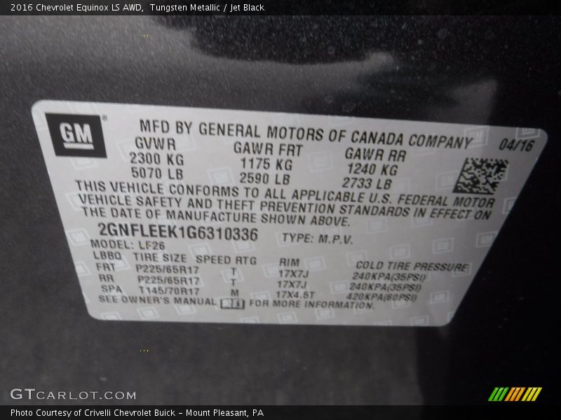 Tungsten Metallic / Jet Black 2016 Chevrolet Equinox LS AWD