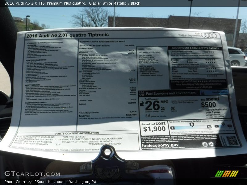 Glacier White Metallic / Black 2016 Audi A6 2.0 TFSI Premium Plus quattro