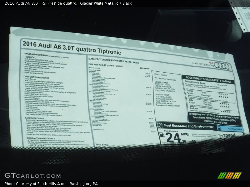 Glacier White Metallic / Black 2016 Audi A6 3.0 TFSI Prestige quattro