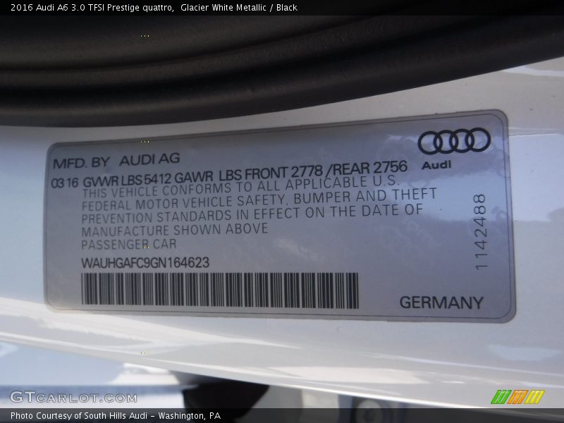 Glacier White Metallic / Black 2016 Audi A6 3.0 TFSI Prestige quattro