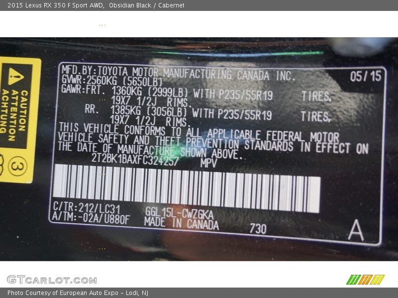 Obsidian Black / Cabernet 2015 Lexus RX 350 F Sport AWD