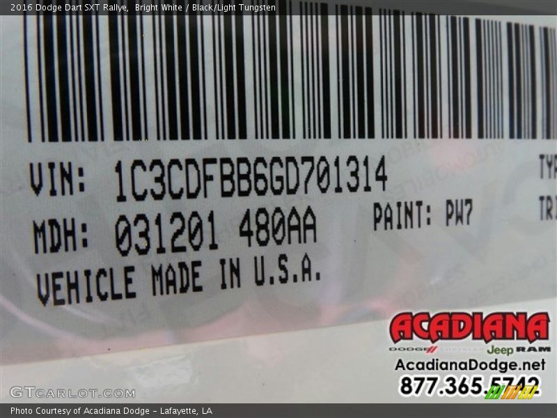 Bright White / Black/Light Tungsten 2016 Dodge Dart SXT Rallye