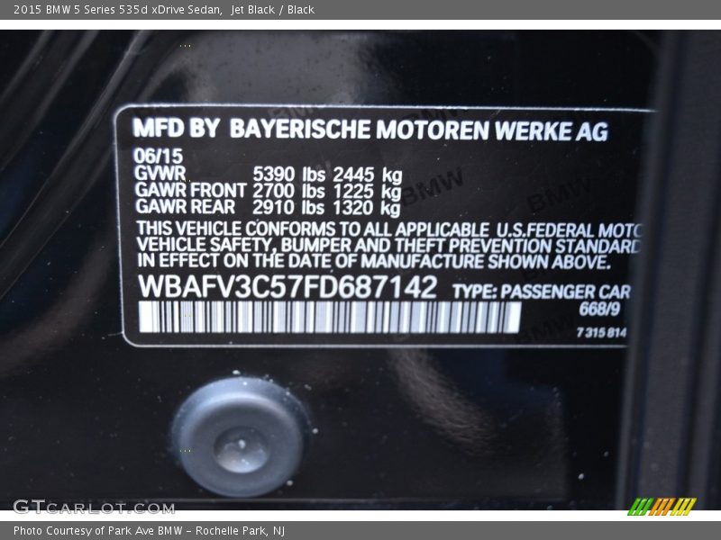 Jet Black / Black 2015 BMW 5 Series 535d xDrive Sedan