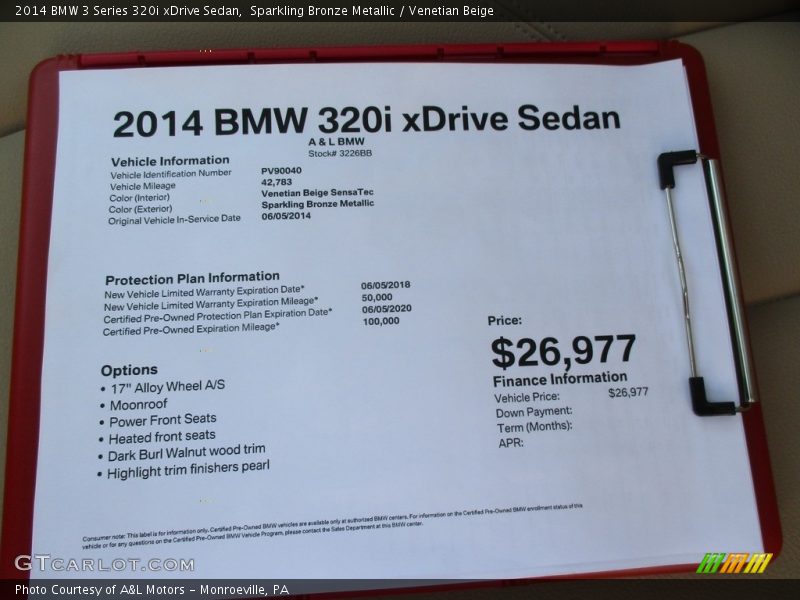 Sparkling Bronze Metallic / Venetian Beige 2014 BMW 3 Series 320i xDrive Sedan