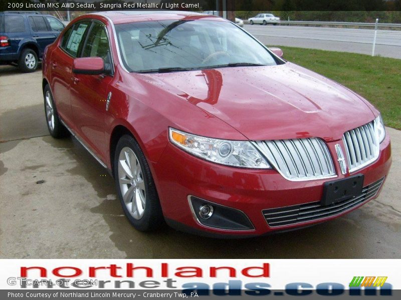 Sangria Red Metallic / Light Camel 2009 Lincoln MKS AWD Sedan