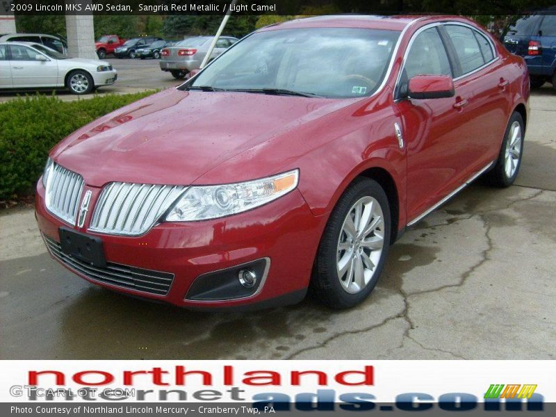 Sangria Red Metallic / Light Camel 2009 Lincoln MKS AWD Sedan