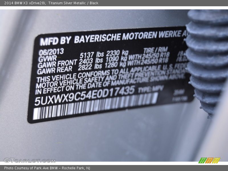 Titanium Silver Metallic / Black 2014 BMW X3 xDrive28i