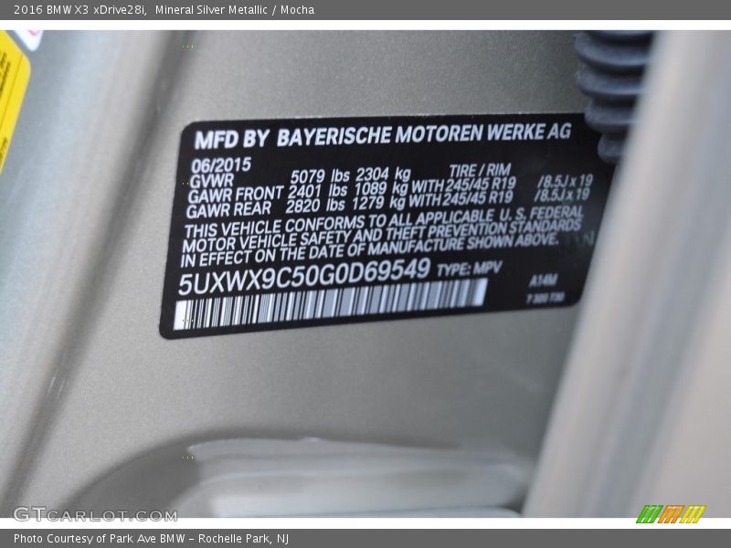 Mineral Silver Metallic / Mocha 2016 BMW X3 xDrive28i