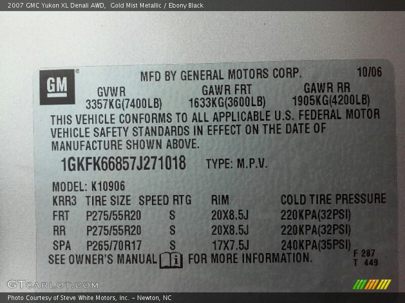 Gold Mist Metallic / Ebony Black 2007 GMC Yukon XL Denali AWD