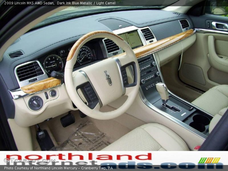 Dark Ink Blue Metallic / Light Camel 2009 Lincoln MKS AWD Sedan