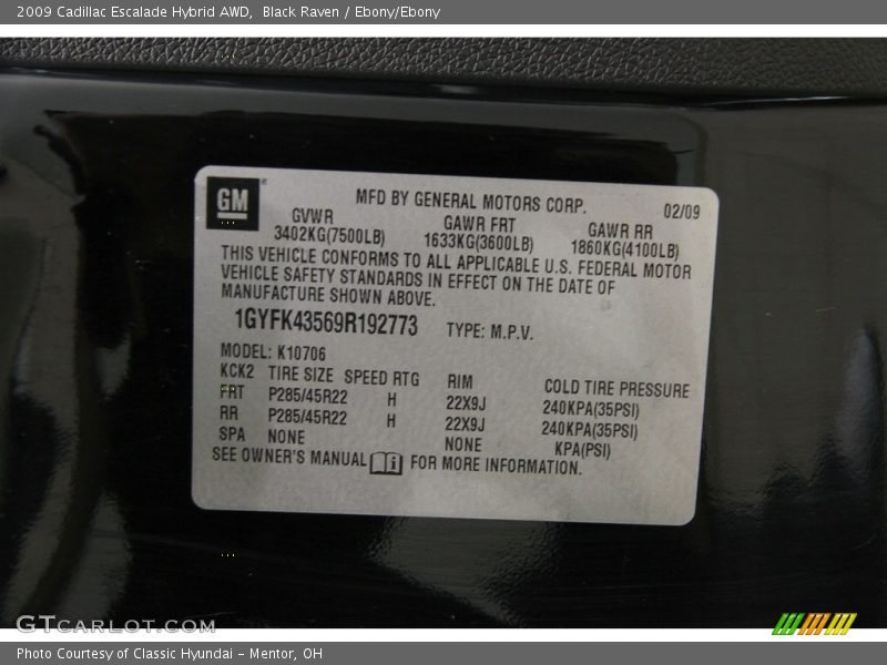 Black Raven / Ebony/Ebony 2009 Cadillac Escalade Hybrid AWD