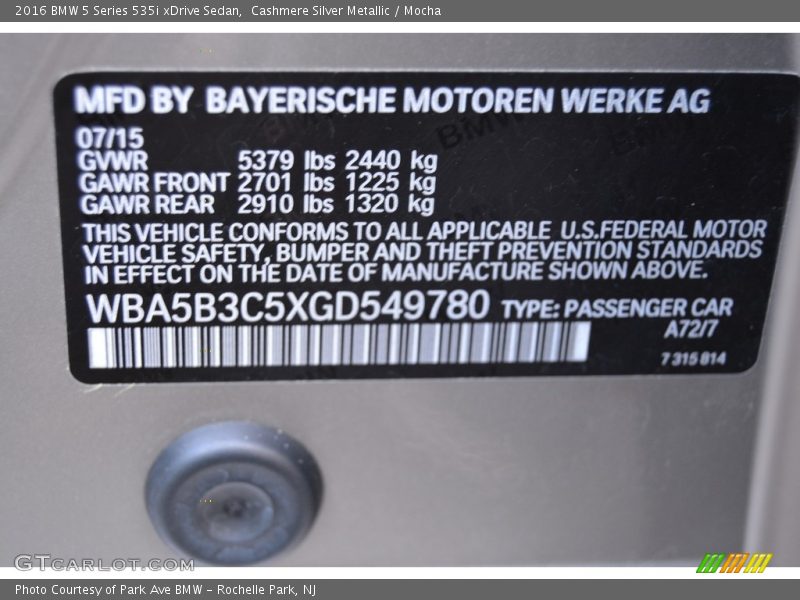 Cashmere Silver Metallic / Mocha 2016 BMW 5 Series 535i xDrive Sedan