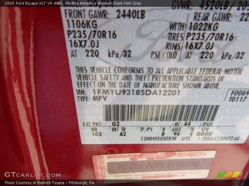 Redfire Metallic / Medium/Dark Flint Grey 2005 Ford Escape XLT V6 4WD