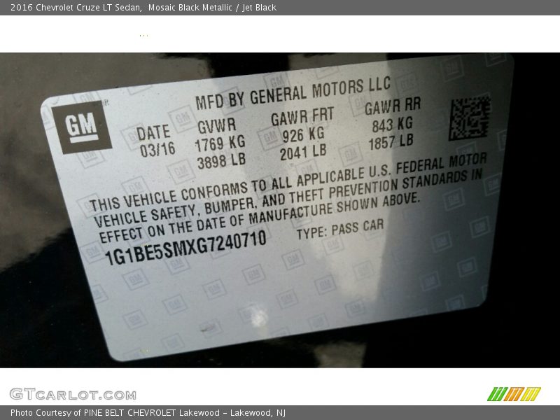 Mosaic Black Metallic / Jet Black 2016 Chevrolet Cruze LT Sedan