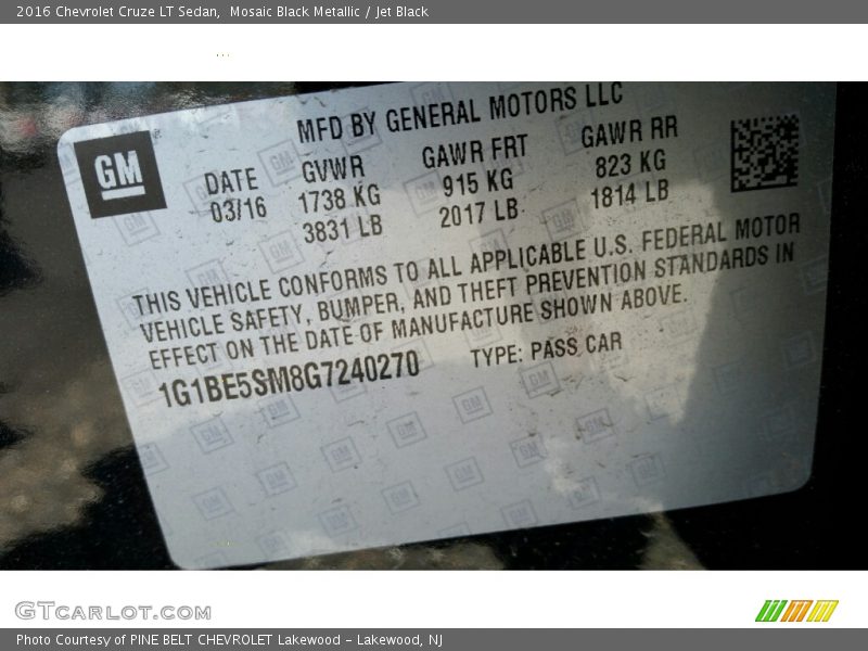 Mosaic Black Metallic / Jet Black 2016 Chevrolet Cruze LT Sedan