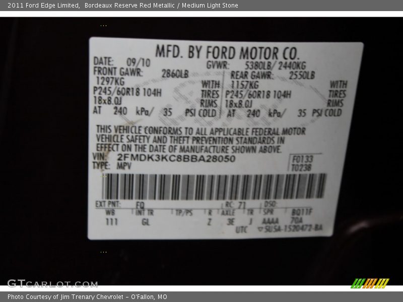 Bordeaux Reserve Red Metallic / Medium Light Stone 2011 Ford Edge Limited