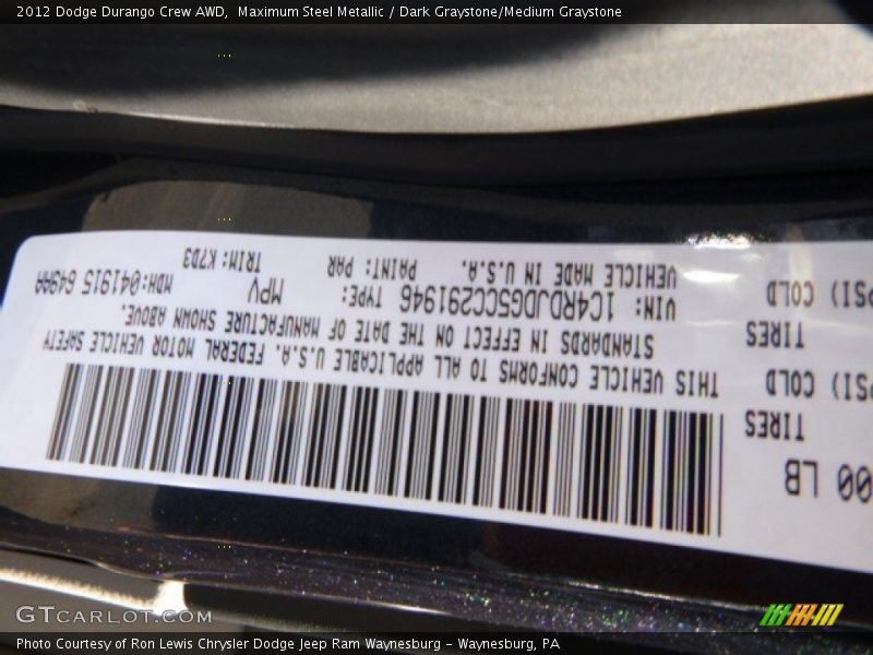 Maximum Steel Metallic / Dark Graystone/Medium Graystone 2012 Dodge Durango Crew AWD