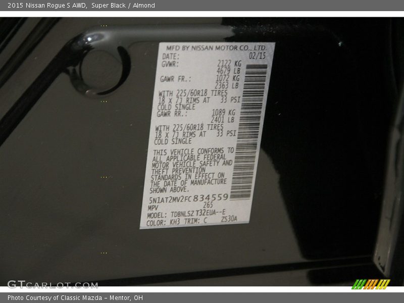 Super Black / Almond 2015 Nissan Rogue S AWD