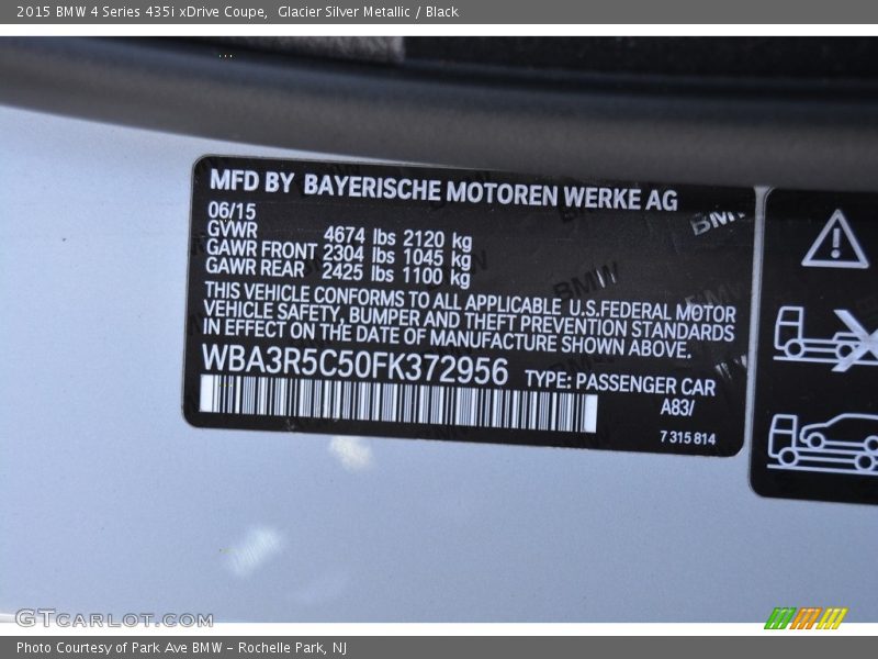 2015 4 Series 435i xDrive Coupe Glacier Silver Metallic Color Code A83
