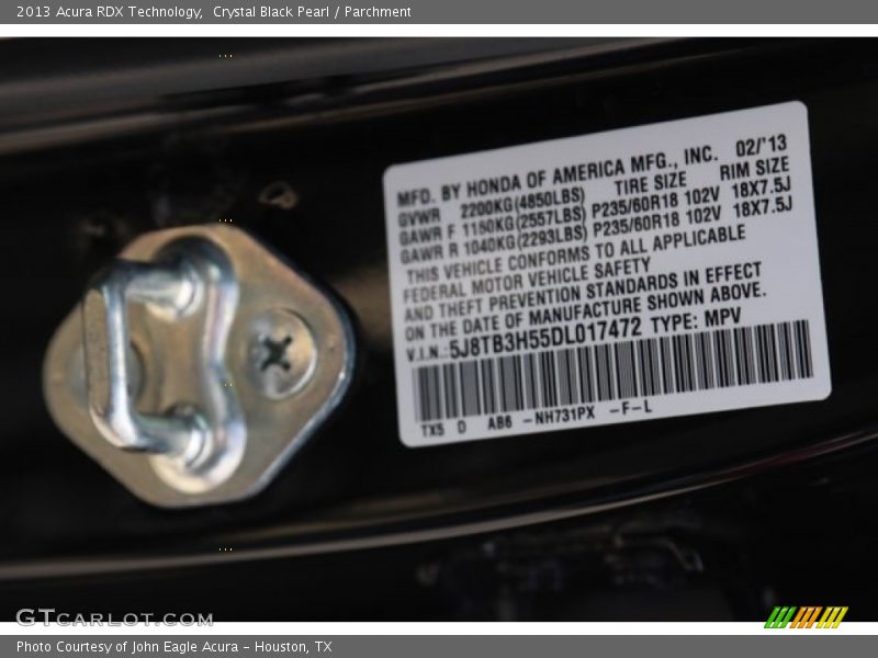 Crystal Black Pearl / Parchment 2013 Acura RDX Technology
