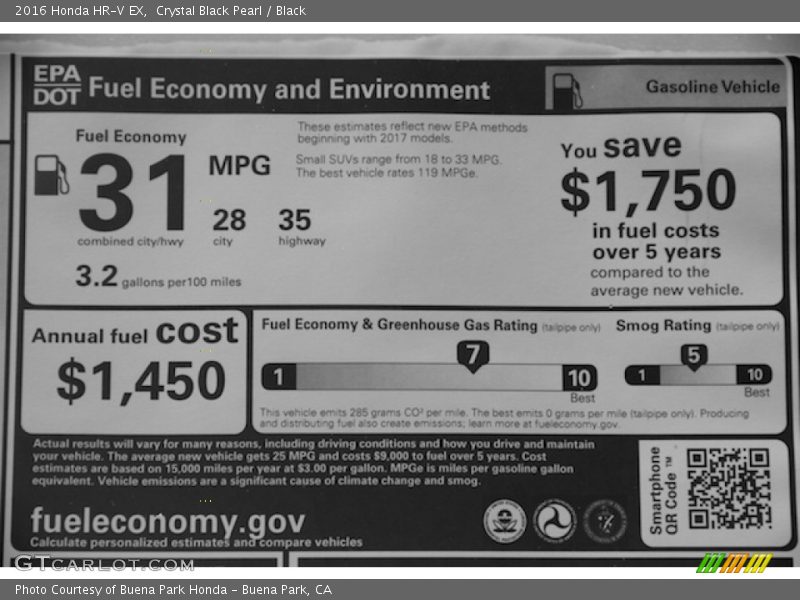 Crystal Black Pearl / Black 2016 Honda HR-V EX