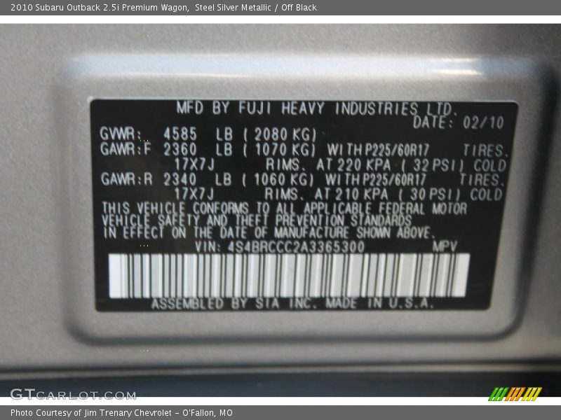 Steel Silver Metallic / Off Black 2010 Subaru Outback 2.5i Premium Wagon