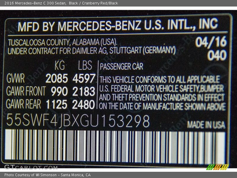 Black / Cranberry Red/Black 2016 Mercedes-Benz C 300 Sedan