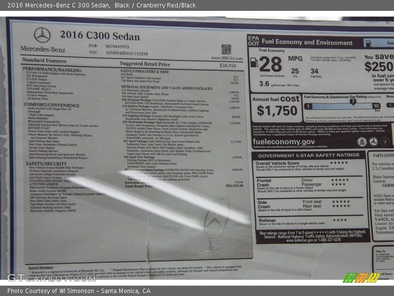 Black / Cranberry Red/Black 2016 Mercedes-Benz C 300 Sedan