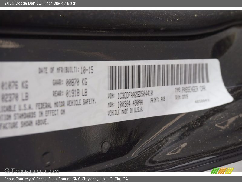 Pitch Black / Black 2016 Dodge Dart SE