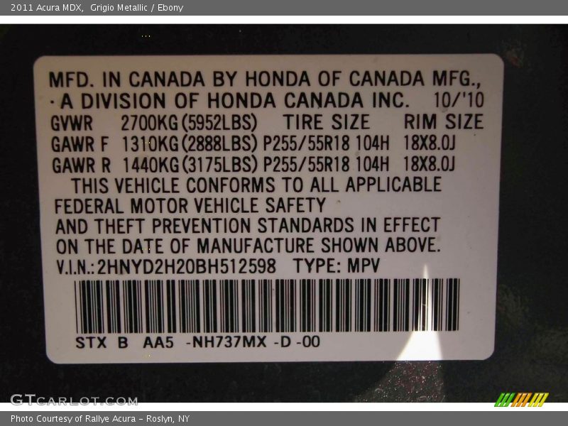 Grigio Metallic / Ebony 2011 Acura MDX