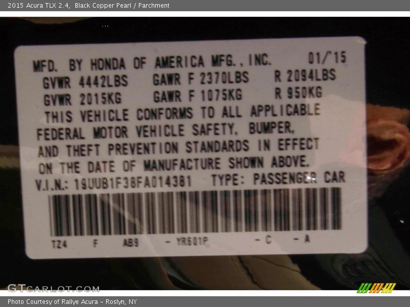 2015 TLX 2.4 Black Copper Pearl Color Code YR601P
