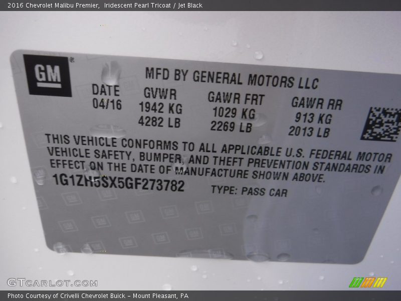 Iridescent Pearl Tricoat / Jet Black 2016 Chevrolet Malibu Premier