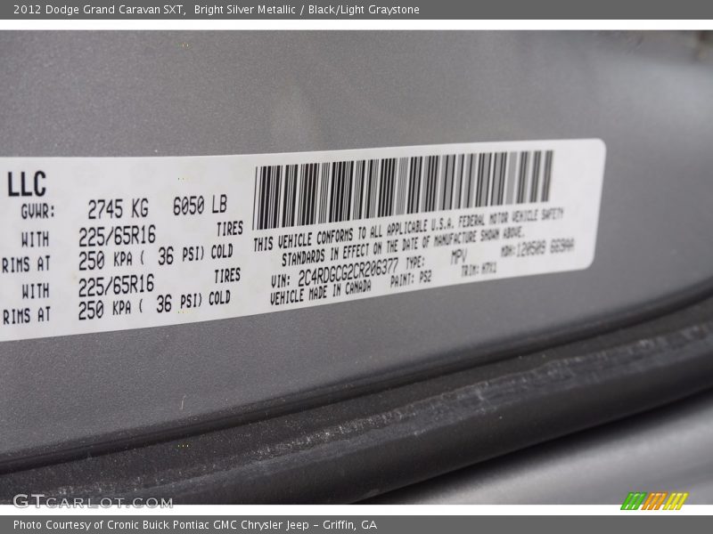 Bright Silver Metallic / Black/Light Graystone 2012 Dodge Grand Caravan SXT