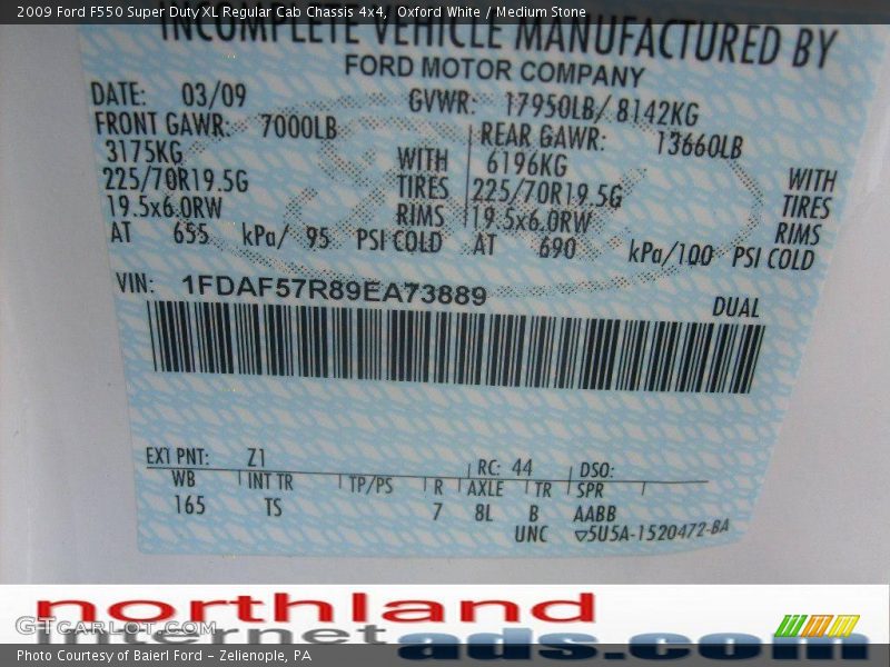 Oxford White / Medium Stone 2009 Ford F550 Super Duty XL Regular Cab Chassis 4x4