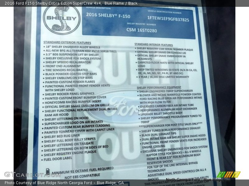  2016 F150 Shelby Cobra Edtion SuperCrew 4x4 Window Sticker