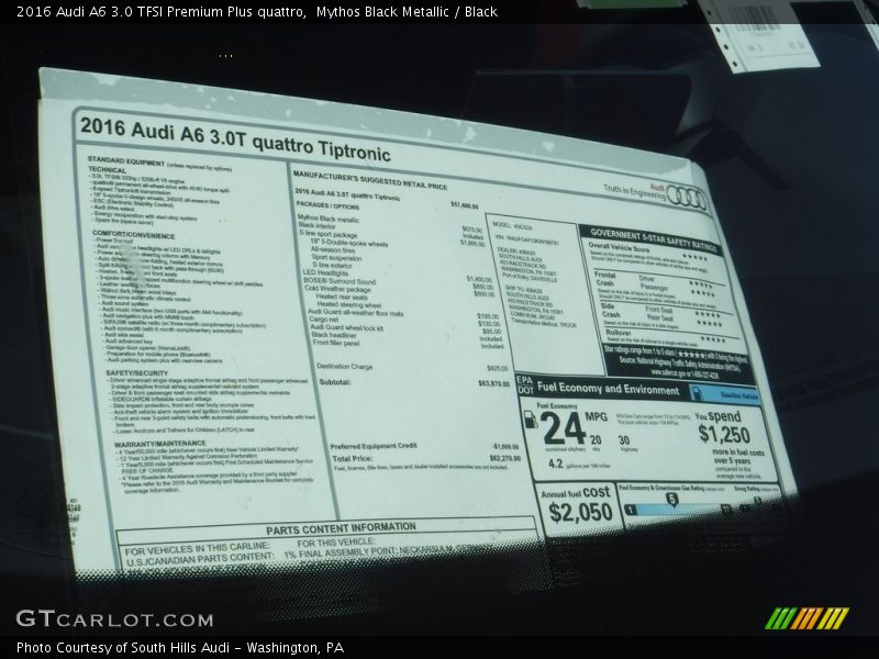 Mythos Black Metallic / Black 2016 Audi A6 3.0 TFSI Premium Plus quattro