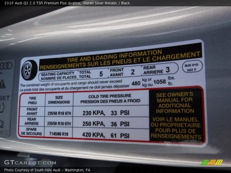 Florett Silver Metallic / Black 2016 Audi Q3 2.0 TSFI Premium Plus quattro