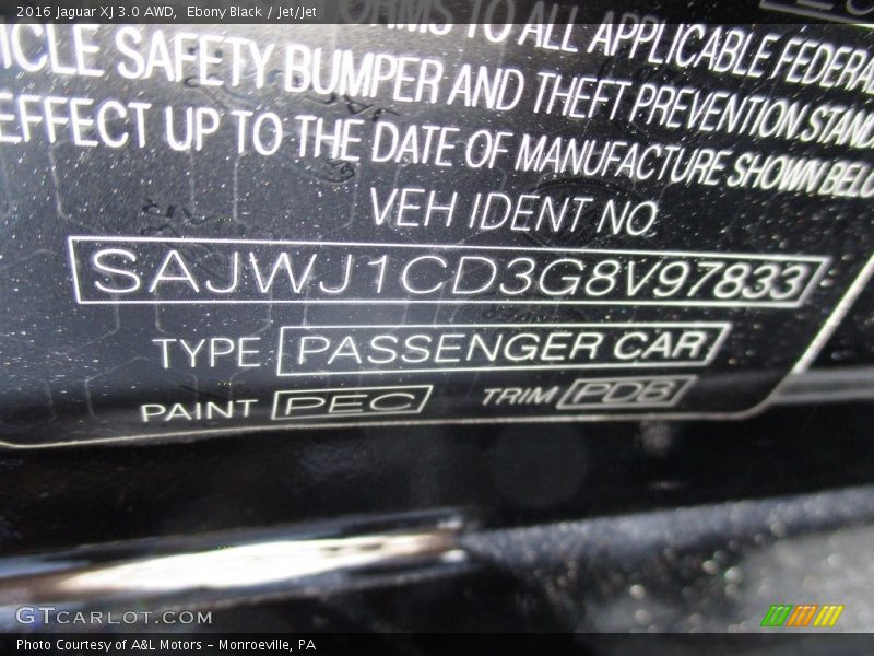 Ebony Black / Jet/Jet 2016 Jaguar XJ 3.0 AWD