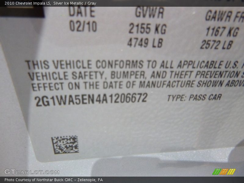Silver Ice Metallic / Gray 2010 Chevrolet Impala LS