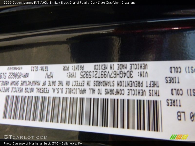 Brilliant Black Crystal Pearl / Dark Slate Gray/Light Graystone 2009 Dodge Journey R/T AWD