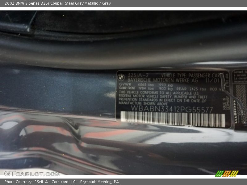 Steel Grey Metallic / Grey 2002 BMW 3 Series 325i Coupe