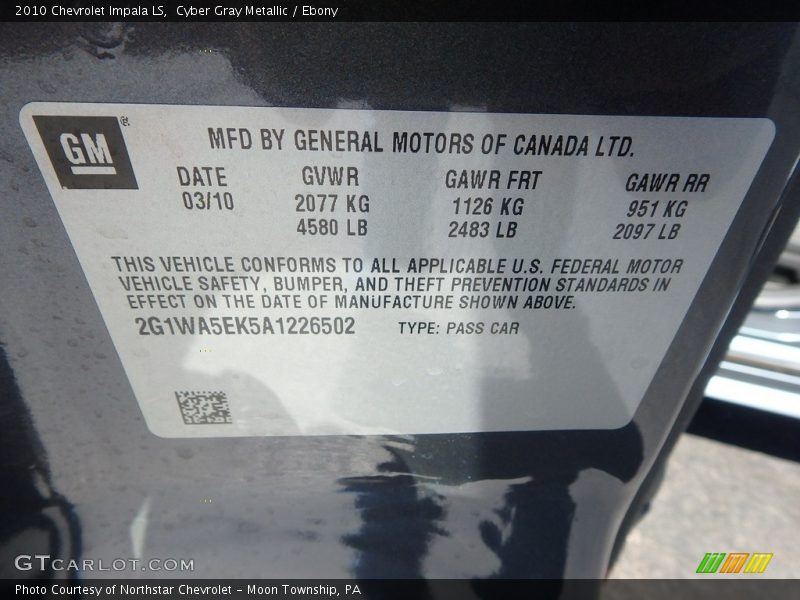 Cyber Gray Metallic / Ebony 2010 Chevrolet Impala LS