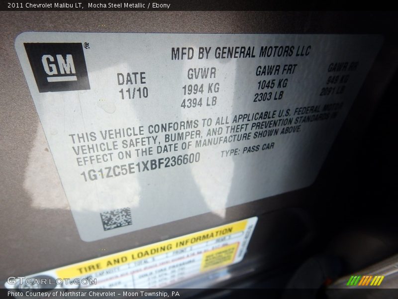 Mocha Steel Metallic / Ebony 2011 Chevrolet Malibu LT