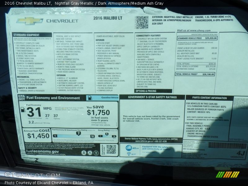 Nightfall Gray Metallic / Dark Atmosphere/Medium Ash Gray 2016 Chevrolet Malibu LT