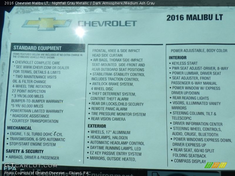 Nightfall Gray Metallic / Dark Atmosphere/Medium Ash Gray 2016 Chevrolet Malibu LT