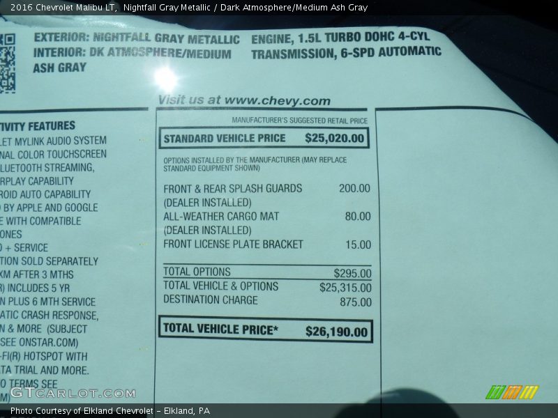 Nightfall Gray Metallic / Dark Atmosphere/Medium Ash Gray 2016 Chevrolet Malibu LT
